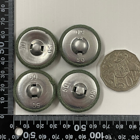ONE SET ONLY: vintage 4 x 32mm vintage green fabric wool? shank buttons