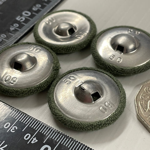 ONE SET ONLY: vintage 4 x 32mm vintage green fabric wool? shank buttons