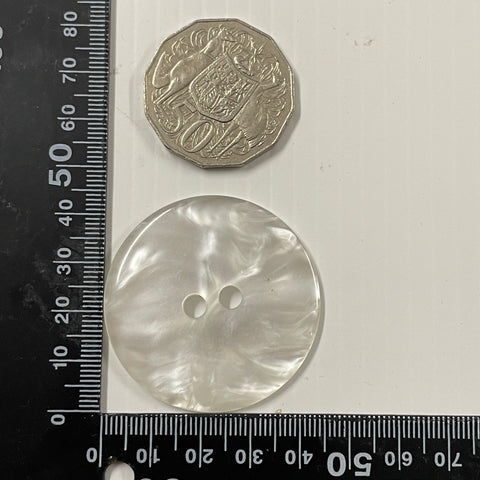 SIX LEFT: large 45mm lustrous white swirl plastic 2-hole button