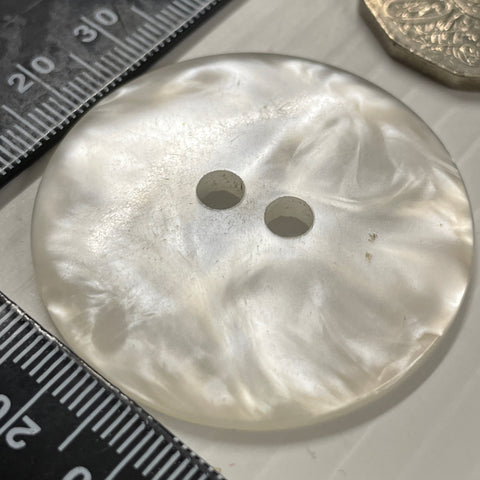 SIX LEFT: large 45mm lustrous white swirl plastic 2-hole button