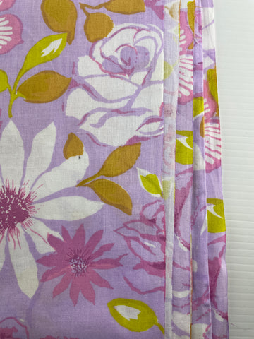 1.5m LEFT: Vintage Fabric Sheeting 1970s Retro Purple Floral Texspring 200cm wide