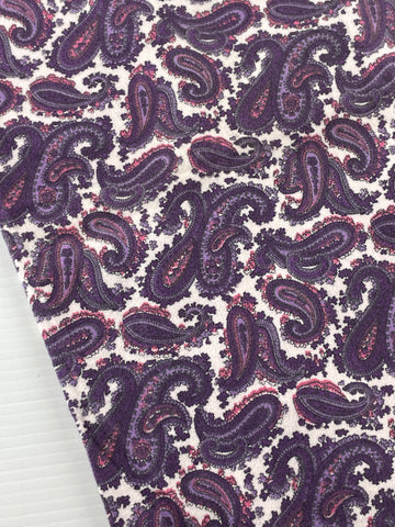 LAST 1/2m: Vintage Fabric 1960s 70s Retro Purple Paisley Cotton Flannelette