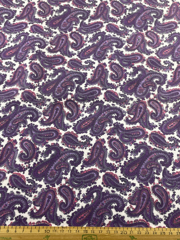 LAST 1/2m: Vintage Fabric 1960s 70s Retro Purple Paisley Cotton Flannelette