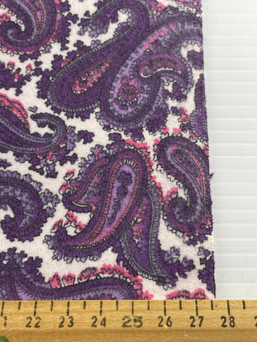 LAST 1/2m: Vintage Fabric 1960s 70s Retro Purple Paisley Cotton Flannelette