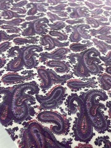 LAST 1/2m: Vintage Fabric 1960s 70s Retro Purple Paisley Cotton Flannelette