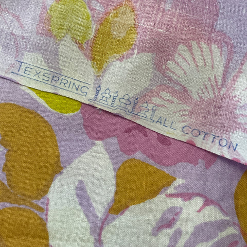 1.5m LEFT: Vintage Fabric Sheeting 1970s Retro Purple Floral Texspring 200cm wide
