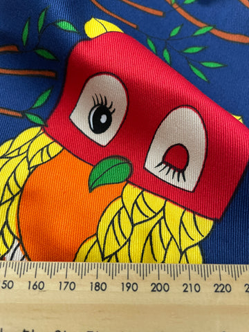 LAST REPEAT: Vintage 1970s blue retro owls Goodnight by Richard Allen gabardine fabric