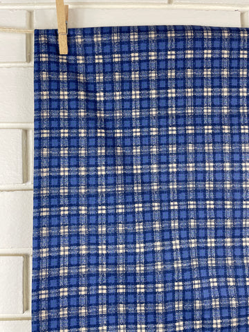 1m LEFT: Vintage Fabric 1980s Tana lawn? Blue Plaid Cotton Lawn