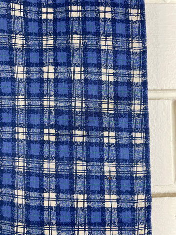 1m LEFT: Vintage Fabric 1980s Tana lawn? Blue Plaid Cotton Lawn