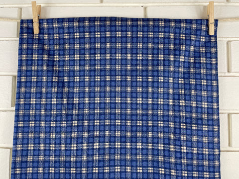 1m LEFT: Vintage Fabric 1980s Tana lawn? Blue Plaid Cotton Lawn