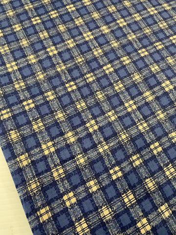 1m LEFT: Vintage Fabric 1980s Tana lawn? Blue Plaid Cotton Lawn
