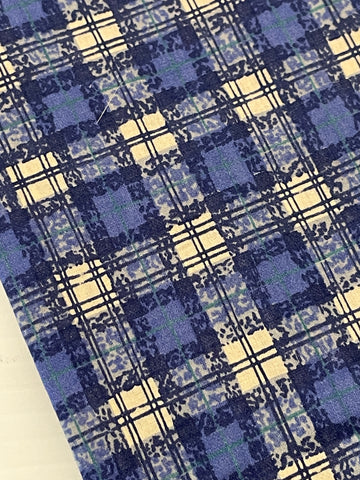 1m LEFT: Vintage Fabric 1980s Tana lawn? Blue Plaid Cotton Lawn