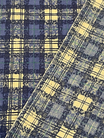 1m LEFT: Vintage Fabric 1980s Tana lawn? Blue Plaid Cotton Lawn