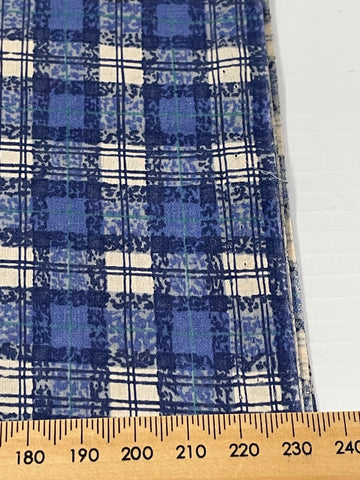 1m LEFT: Vintage Fabric 1980s Tana lawn? Blue Plaid Cotton Lawn