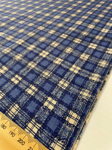 1m LEFT: Vintage Fabric 1980s Tana lawn? Blue Plaid Cotton Lawn