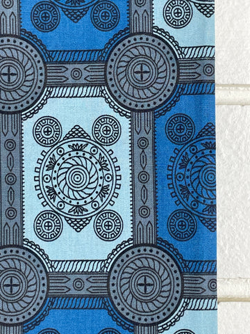 LAST 1/2m: Vintage Fabric 1960s Grey Blue Lines Rectangles Circles Cotton Poplin