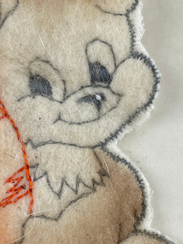 ONE ONLY: Vintage 1950s made in Switzerland fluffy rabbit w/ carrot applique piece 14cm