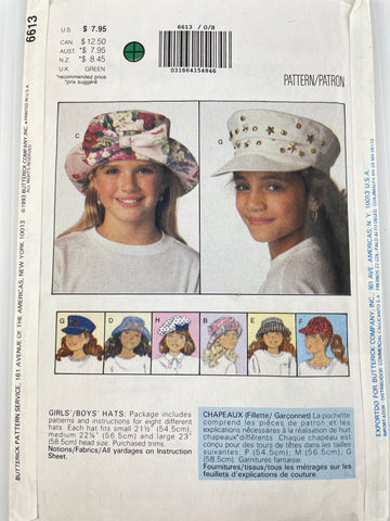 GIRLS/BOYS HATS & CAPS: Butterick unused 2006 OSFA *6613