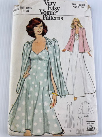 EVENING JACKET & DRESS: Very Easy Vogue Sewing Pattern 1974 Size 12 Complete FF *8909