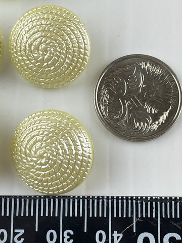 ONE SET ONLY: vintage yellow plastic domed faux thread buttons 18mm