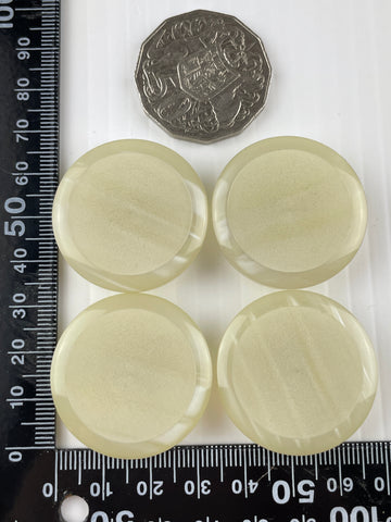 TWO SETS LEFT: vintage circle in circle pale taupe matte plastic shank buttons 35mm