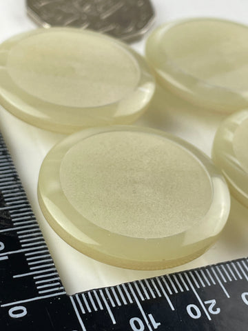 TWO SETS LEFT: vintage circle in circle pale taupe matte plastic shank buttons 35mm