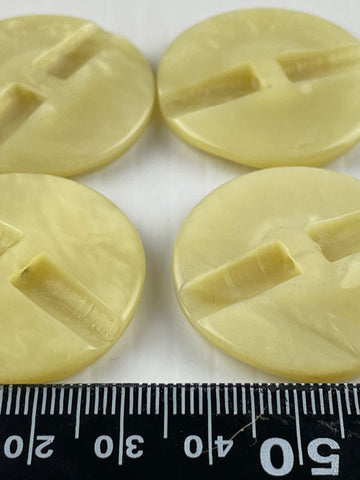 TWO SETS LEFT: vintage square in circle pale yellow matte plastic shank buttons 35mm