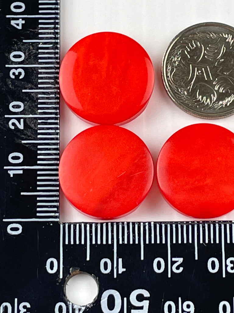ONE SET ONLY: vintage bright red mottled iridescence shank buttons 18mm