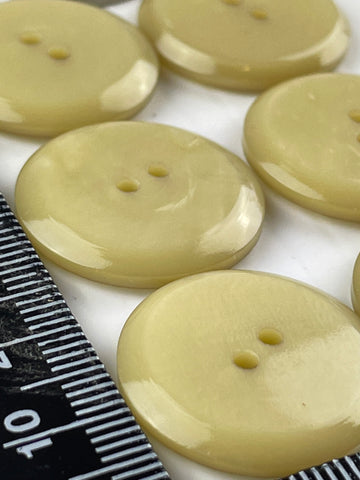 ONE SET ONLY: vintage shiny plastic pale yellow 2-hole buttons 23mm