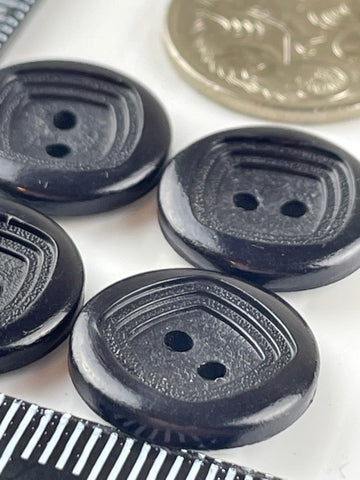 ONE SET ONLY: Vintage matte black plastic concave 2-hole buttons 15mm