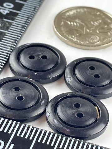 ONE SET ONLY: Vintage matte black plastic concave 2-hole buttons 15mm
