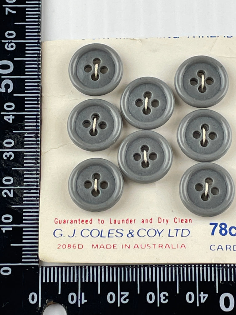 ONE SET ONLY: Vintage grey matte plastic buttons 4-hole 14mm