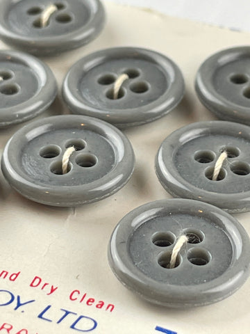 ONE SET ONLY: Vintage grey matte plastic buttons 4-hole 14mm