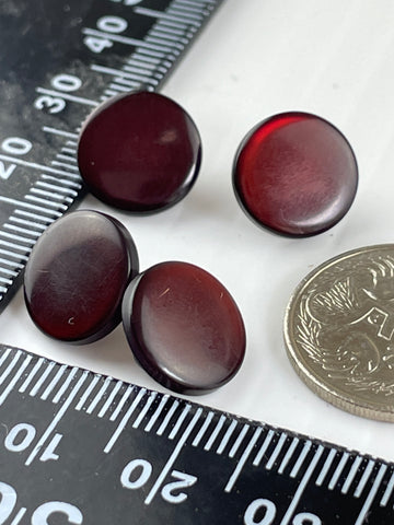 ONE SET ONLY: Vintage 4 x shiny red orange flash plastic shank buttons 12mm