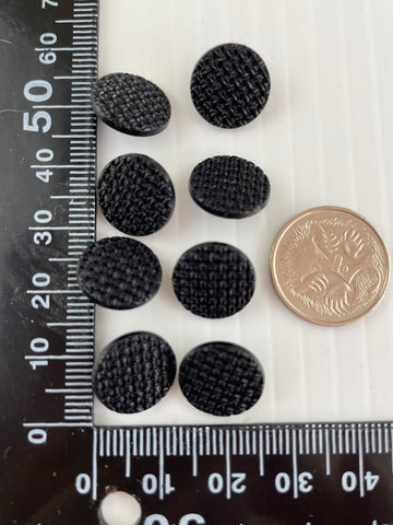 ONE SET ONLY: 8 x textured flat black plastic shank buttons 13mm