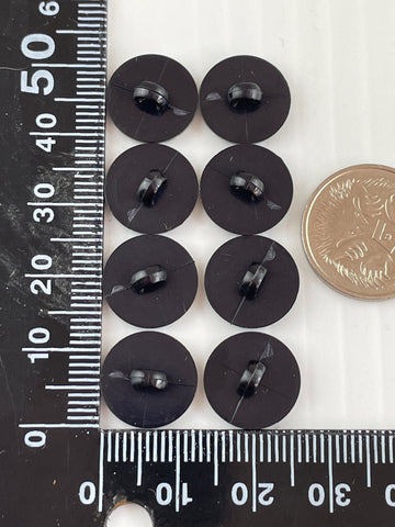 ONE SET ONLY: 8 x textured flat black plastic shank buttons 13mm