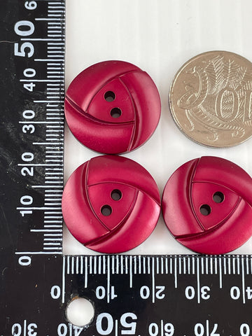 ONE SET ONLY: 3 x fancy triangle circle pink plastic 2-hole buttons large 23mm