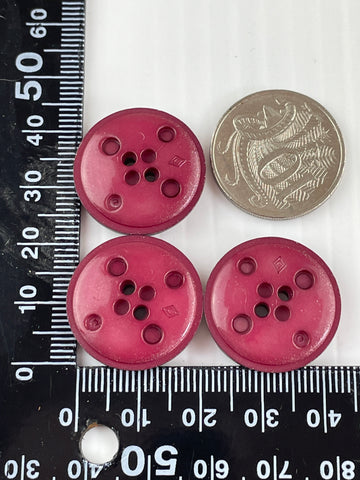 ONE SET ONLY: 3 x fancy triangle circle pink plastic 2-hole buttons large 23mm