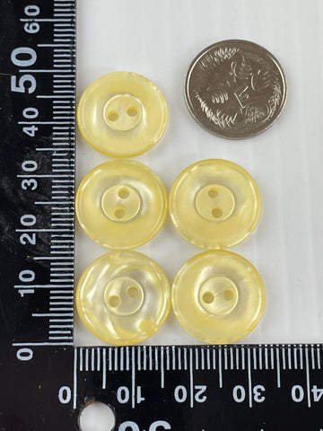 ONE SET ONLY: 5 x vintage 1970s lustrous yellow plastic 2-hole buttons 17mm