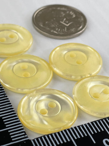 ONE SET ONLY: 5 x vintage 1970s lustrous yellow plastic 2-hole buttons 17mm