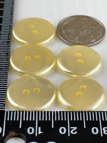 ONE SET ONLY: 5 x vintage 1970s lustrous yellow plastic 2-hole buttons 17mm