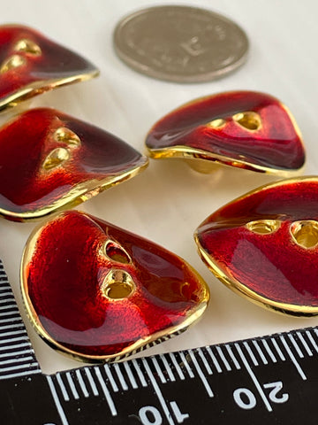 ONE SET ONLY: 5 x vintage? 80s? super shiny faux metal fancy shape 2-hole buttons 20mm
