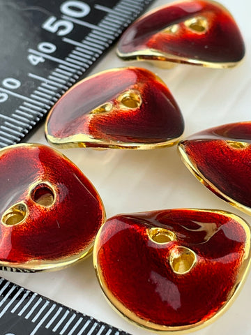 ONE SET ONLY: 5 x vintage? 80s? super shiny faux metal fancy shape 2-hole buttons 20mm