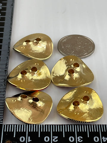 ONE SET ONLY: 5 x vintage? 80s? super shiny faux metal fancy shape 2-hole buttons 20mm