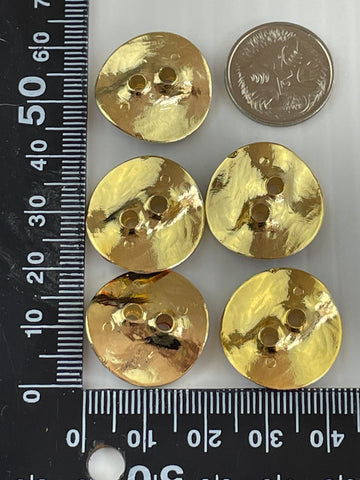 ONE SET ONLY: 5 x vintage? 80s? super shiny faux metal fancy shape 2-hole buttons 20mm