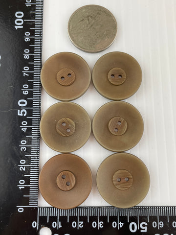 ONE SET ONLY: Vintage 6 x matte brown concave plastic 2-hole buttons 28mm
