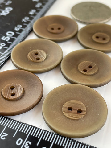 ONE SET ONLY: Vintage 6 x matte brown concave plastic 2-hole buttons 28mm