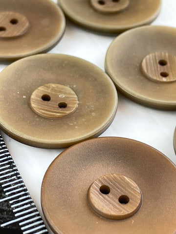 ONE SET ONLY: Vintage 6 x matte brown concave plastic 2-hole buttons 28mm