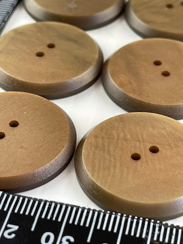 ONE SET ONLY: Vintage 6 x matte brown concave plastic 2-hole buttons 28mm