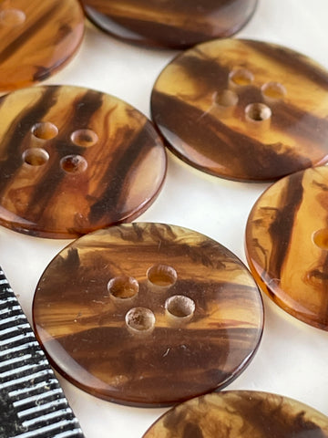 TWO SETS LEFT: Vintage 8 x faux tortoiseshell plastic 4-hole buttons 19mm